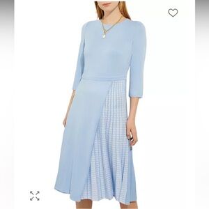 NWT MISOOK Side Pleated Contrast‎ Knit Dress Cirrus Blue/White Size Small